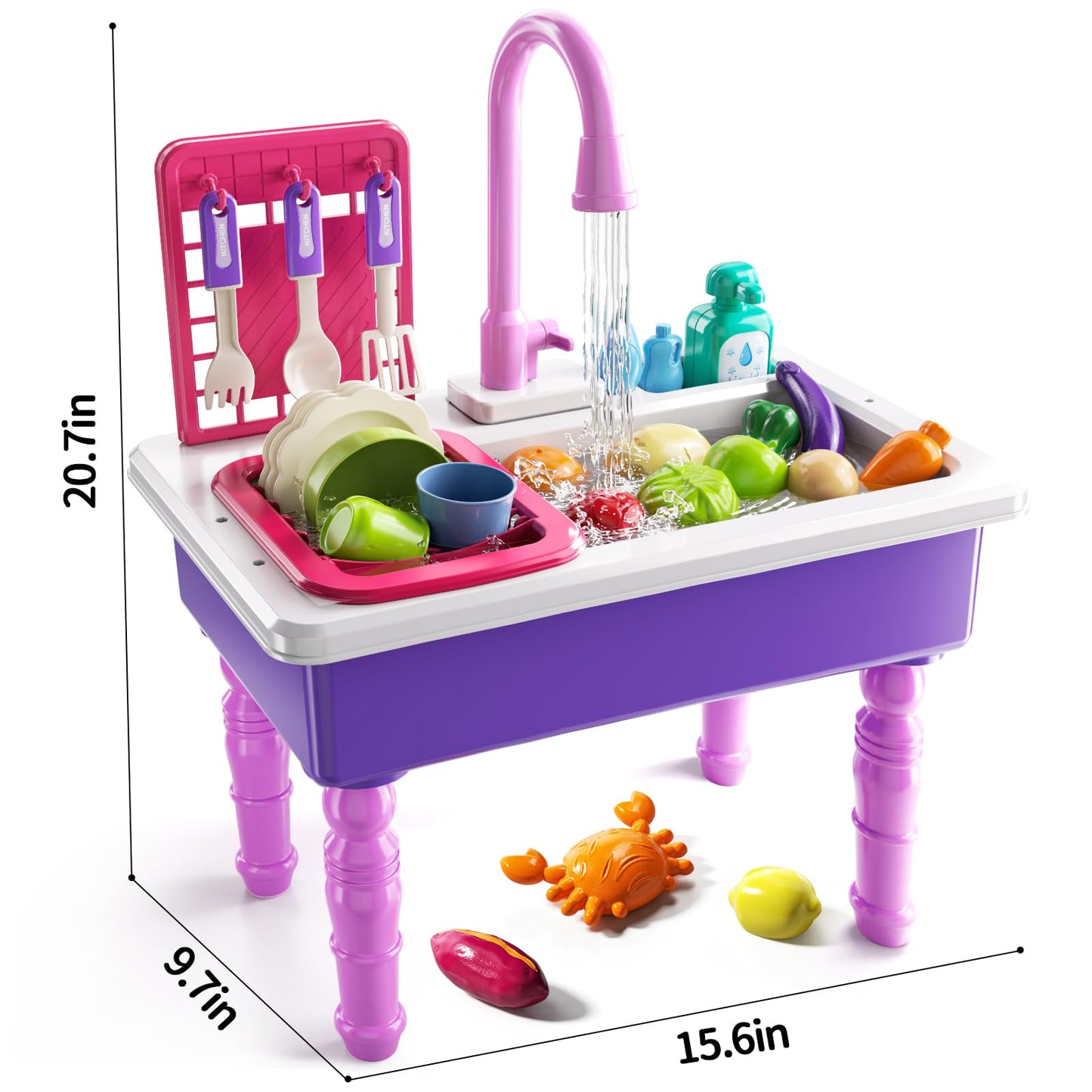 JUKUDAHU Play Sink with Running Water, Play Kitchen Toys Sink for Kids 3 4 5 6 7 Years Old, Electrical Dishwasher, Kitchen Accessories Set, Dishes Games, Gifts for Toddlers 3-5