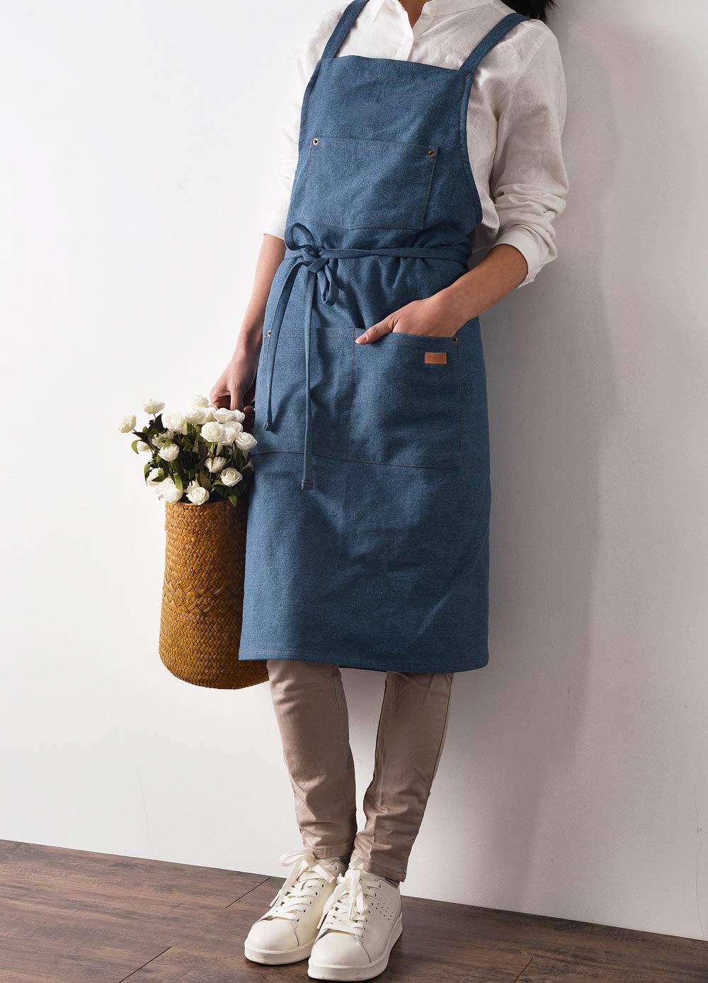 Gautsa Denim Matching Apron for Kids and Adults, Children Age 3-7 8-12, Cooking Gardening Painting BBQ (blue, kid S(age 3-7))