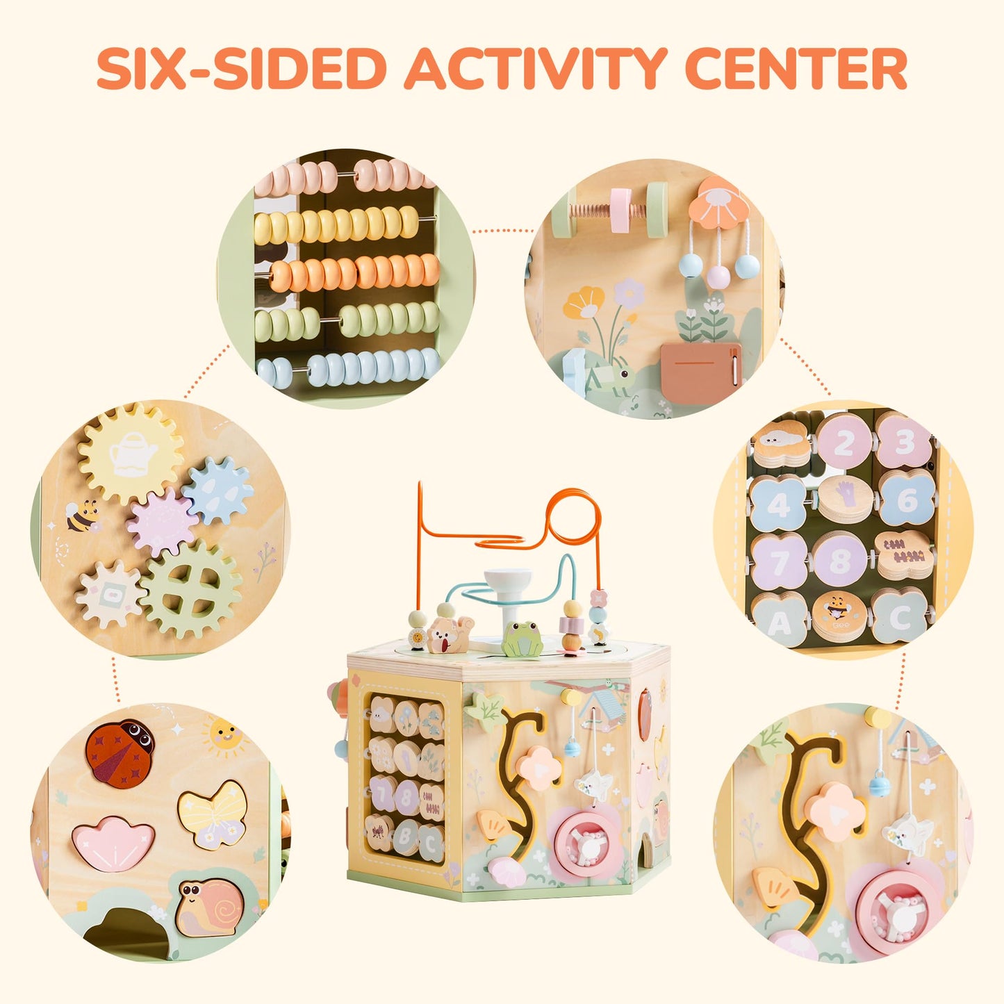 ROBOTIME Wooden Activity Cube for Toddlers, 13 in 1 Montessori Baby Activity Cube, Baby Play Cube Toy with Educational Features, Gift Wooden Cube Toy for Boys & Girls - 1 Year +