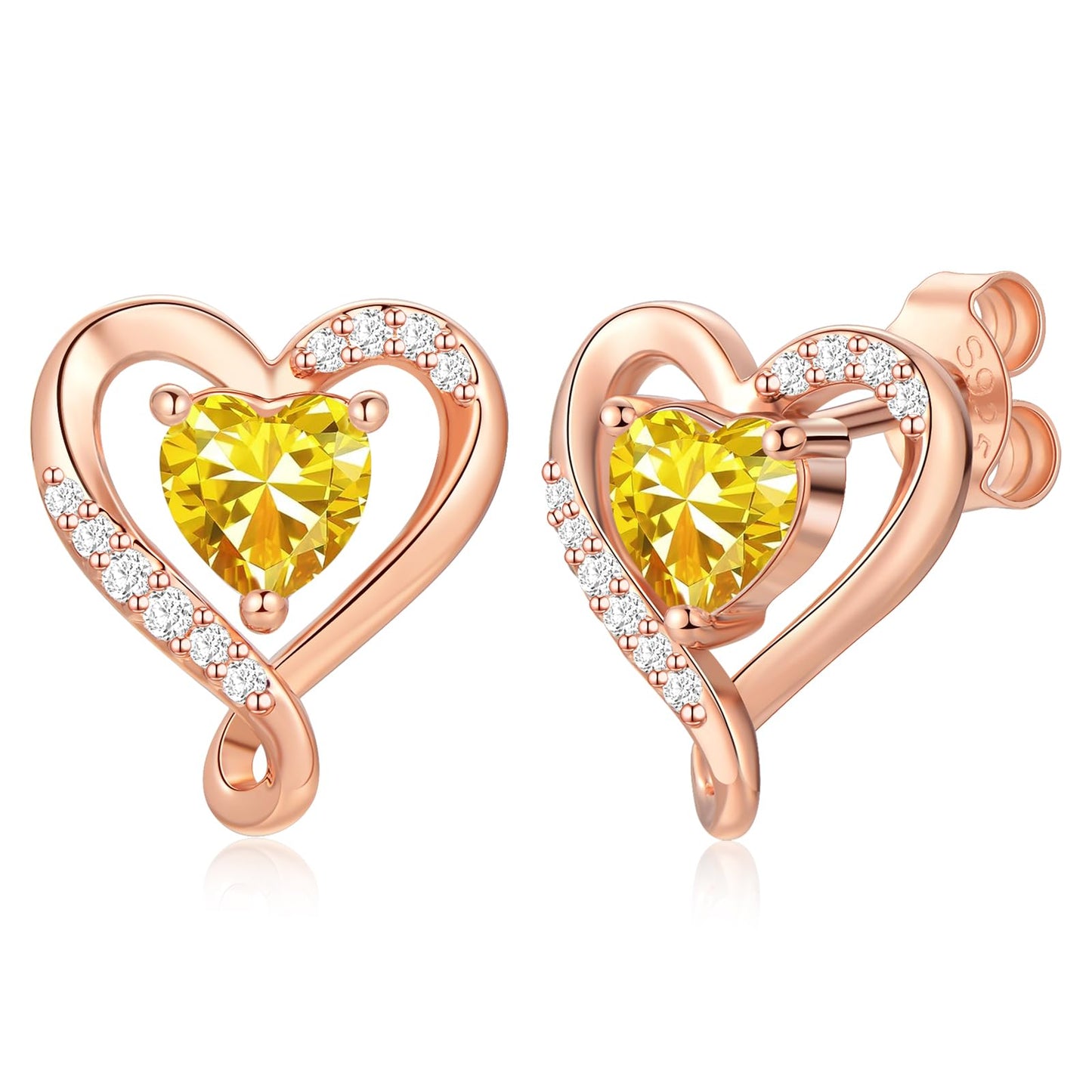 Zifeel Earrings for Women, Rose Gold Birthstone Heart Studs Earring for Girlfriend Wife, Anniversary Birthday Christmas Valentines Mothers Day Gifts Jewelry for Women Wife Her Mom