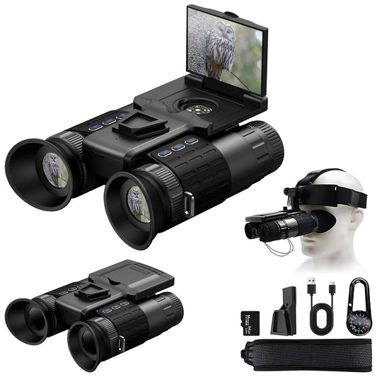 Head-Mounted Night Vision Goggles for Adults, Dual Screen Viewing 4K Video 48MP Photo Taking, 8X Digital Zoom, Military Night Vision Binoculars 1968FT Viewing Range, with 64GB Card