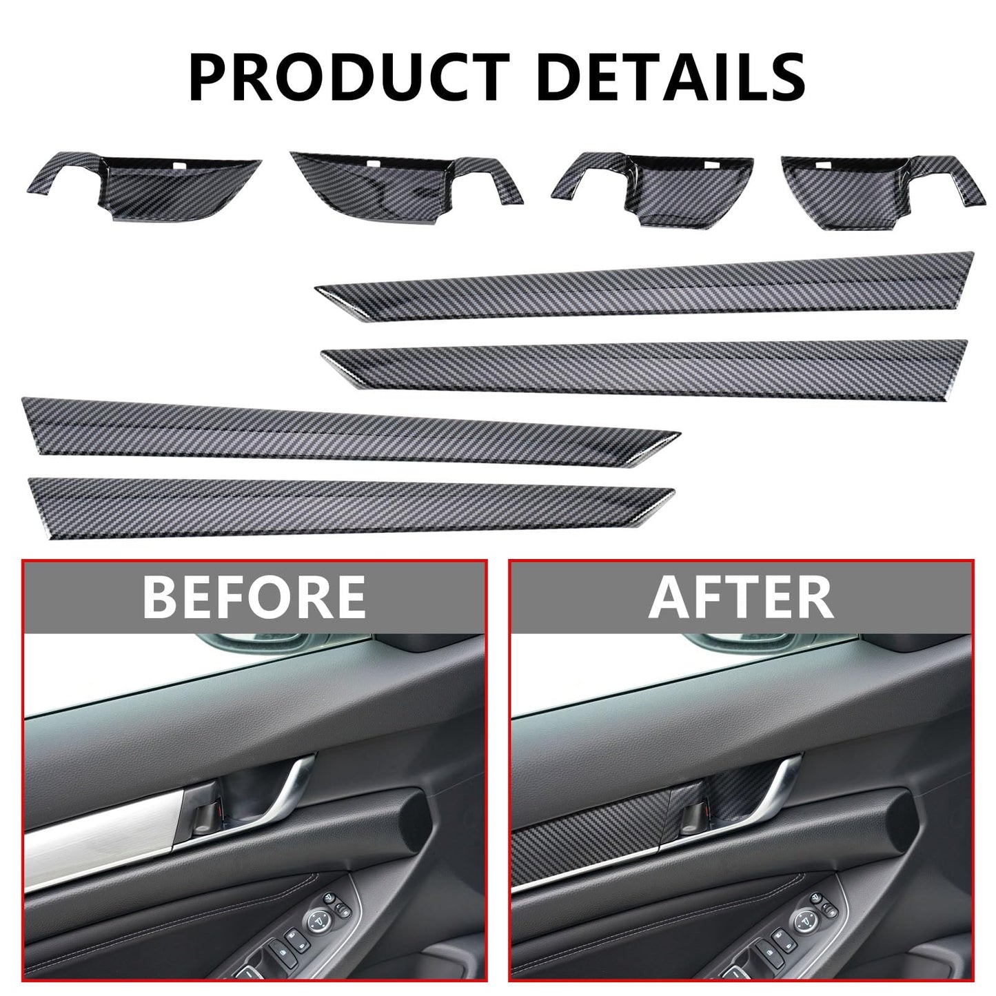 Fancemot 20 Pcs Carbon Fiber Interior Kit, Gear Shift Panel Cover AC Air Vent Cover Side Door Panel Strip Cover Steering Wheel Cover Compatible with Honda Accord 10th Gen 2018-2022
