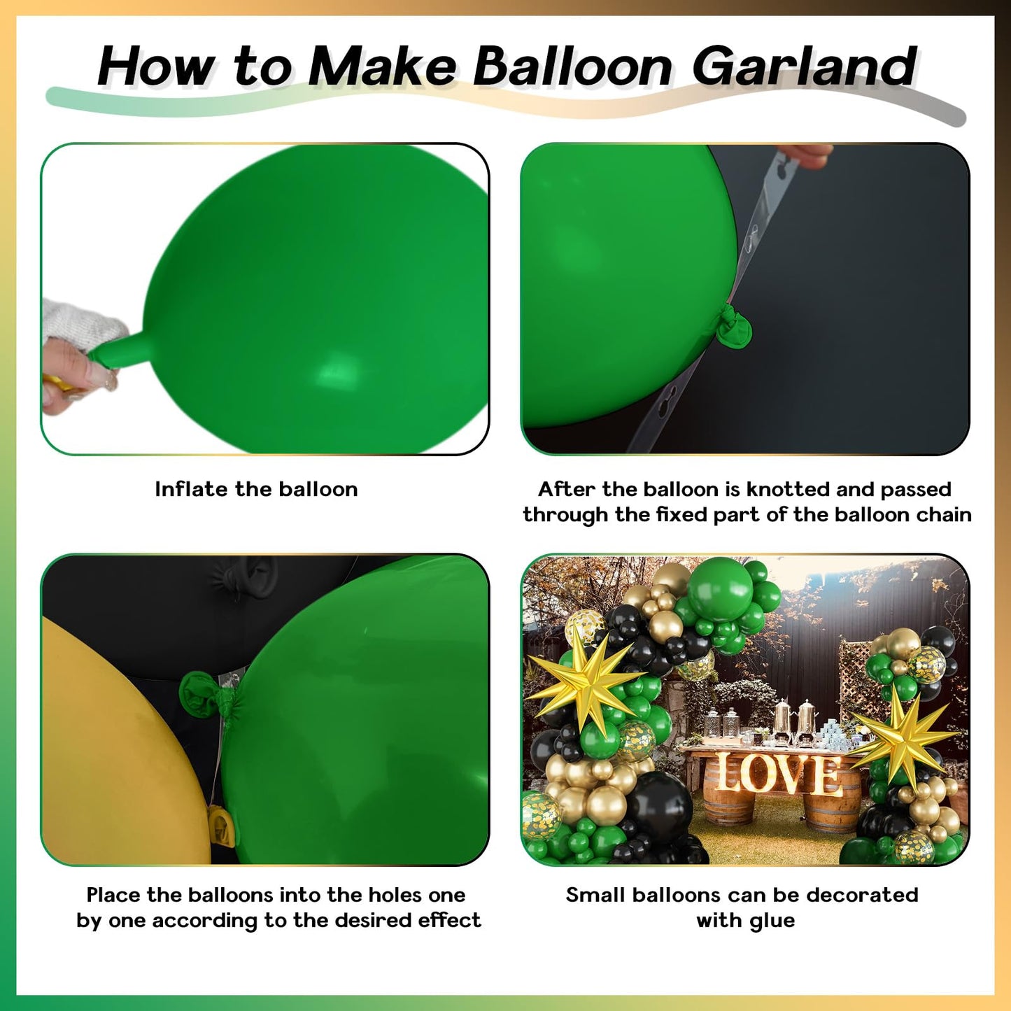 Dark Green and Black Balloon Arch Kit with Explosion Star Balloons, 123pcs Emerald Green and Confetti Gold Balloon Garland for Birthday Anniversary Bachelorette Grad Father's Day Party Decorations