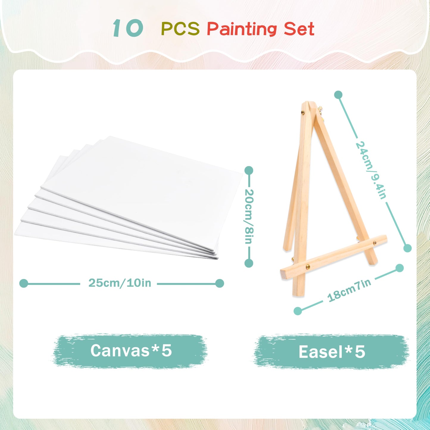 Canvas Boards with Easel for Painting 5 Pack 8 x 10 Inch Small Canvases Panels with Pine Wood Display Easels, Acrylic Oil Watercolor Painting Kit for Adults, Sip and Paint Art Party Supplies