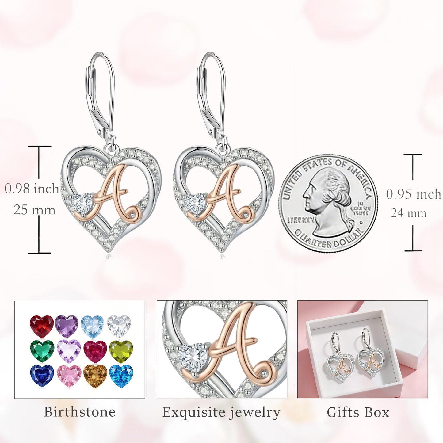 ZPMMPZ Initial Birthstone Earrings Intial Letter Dangle Drop Earrings Birthstone Jewelry Gifts for Women A & May