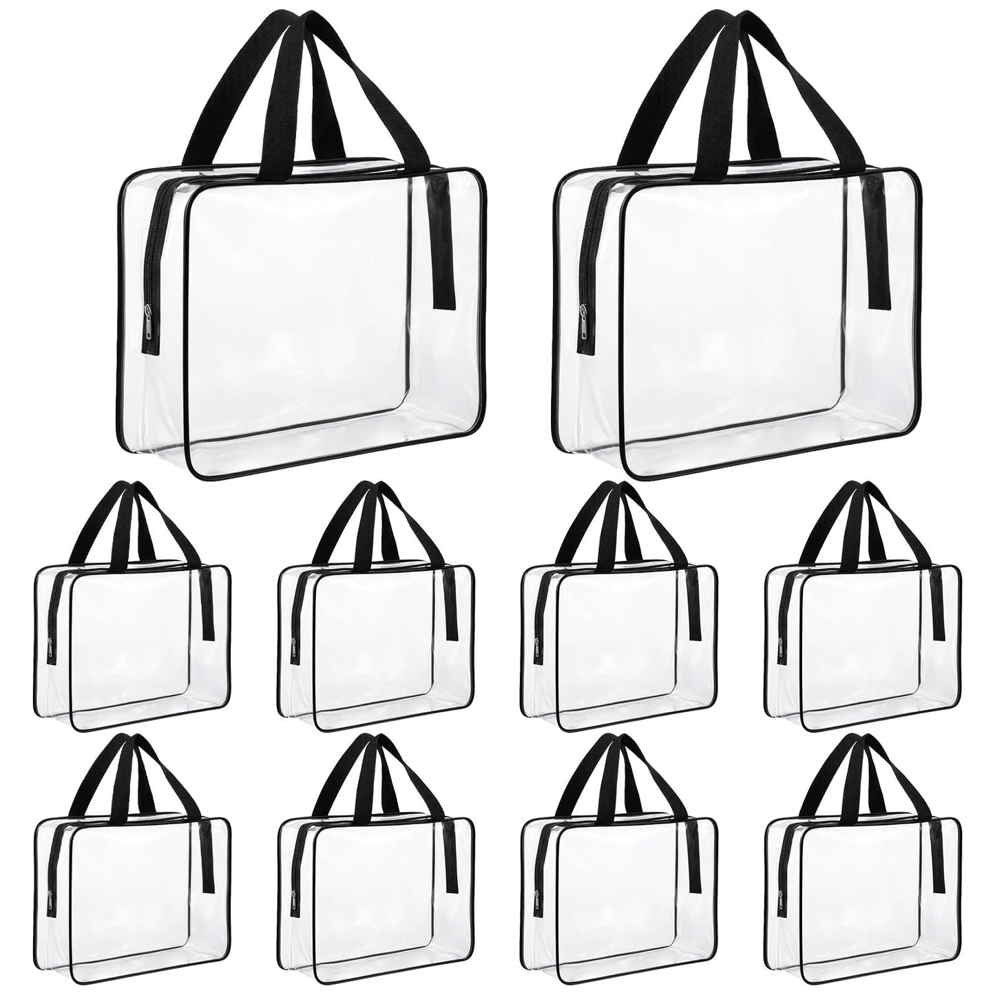 10 Pcs Large Clear PVC Storage Bags with Zipper and Handle, Waterproof Reusable Travel Organizer for Makeup, Toiletries, Toys and Board Games