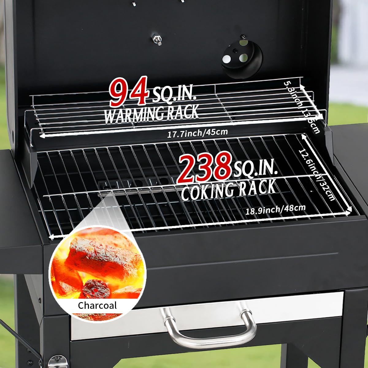 MASTER COOK Charcoal Grills with Two Side Tables, 332 SQIN Cooking Area Outdoor Smoker Barbecue bbq grill for Camping, Patio,Backyard Party, Picnic, Black