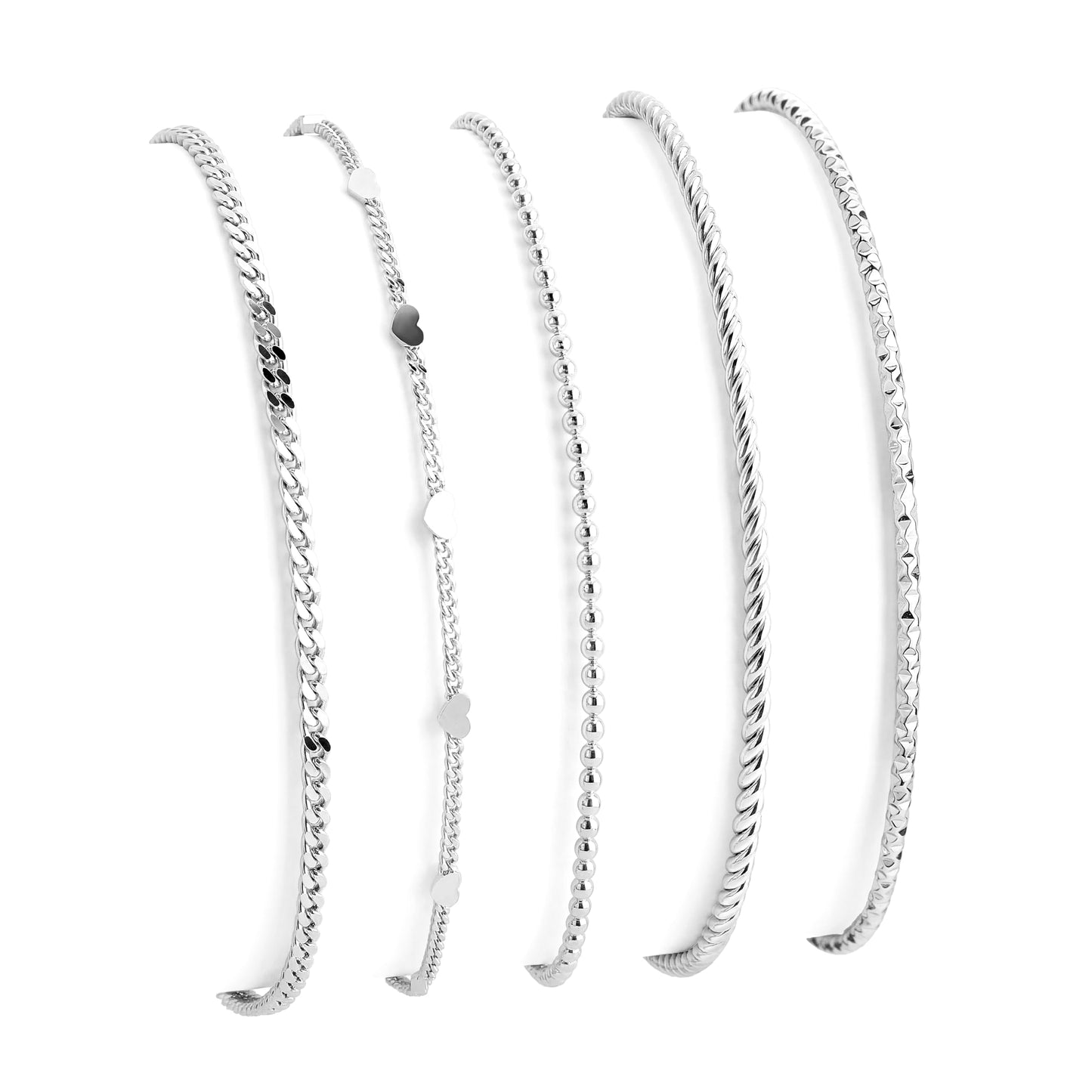 Dainty Silver Bracelets Set for Women Stackable, Sterling Silver Plated Stainless Steel Thin Layered Bracelets, Fashion Waterproof Fashion Waterproof Link Chain Bracelets Non Tarnish for Women Mom Wife