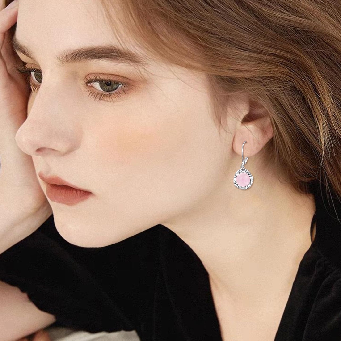 POPLYKE Rose Quartz Earrings Dangle for Women 925 Sterling Silver Leverback Earrings for Women Rose Quartz Jewelry Birthday