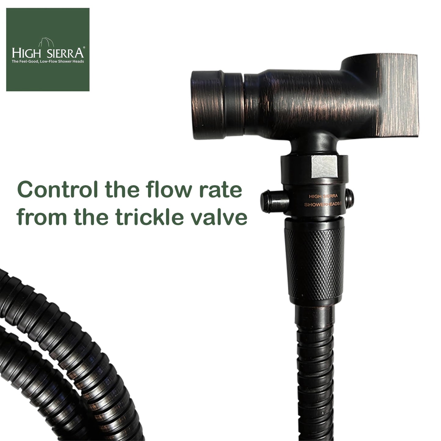 High Sierra® - All Lead-Free Brass Trickle Valve For Shower Heads. For Pause & Pressure Control. Easy To Push Button Reduces The Flow of Water or Shuts It Off to Just a Trickle - Matte Black