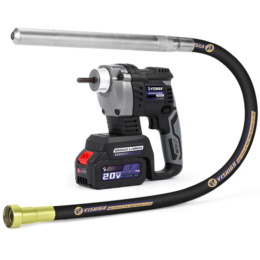 VISHIGH Cordless Concete Vibarating Tool 5Ah 21V, with 5ft Φ35mm Shaft, Portable Wireless Concrete Vibrator Motor for Home Garden Small Construction Pouring Work Stem Walls