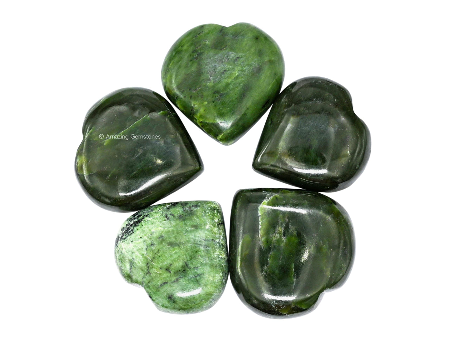 Amazing Gemstone Nephrite Green Jade Crystal Heart Palm Stone - Pocket Massage Worry Stone for Natural Body Chakra Balancing, Reiki Healing and Crystal Grid