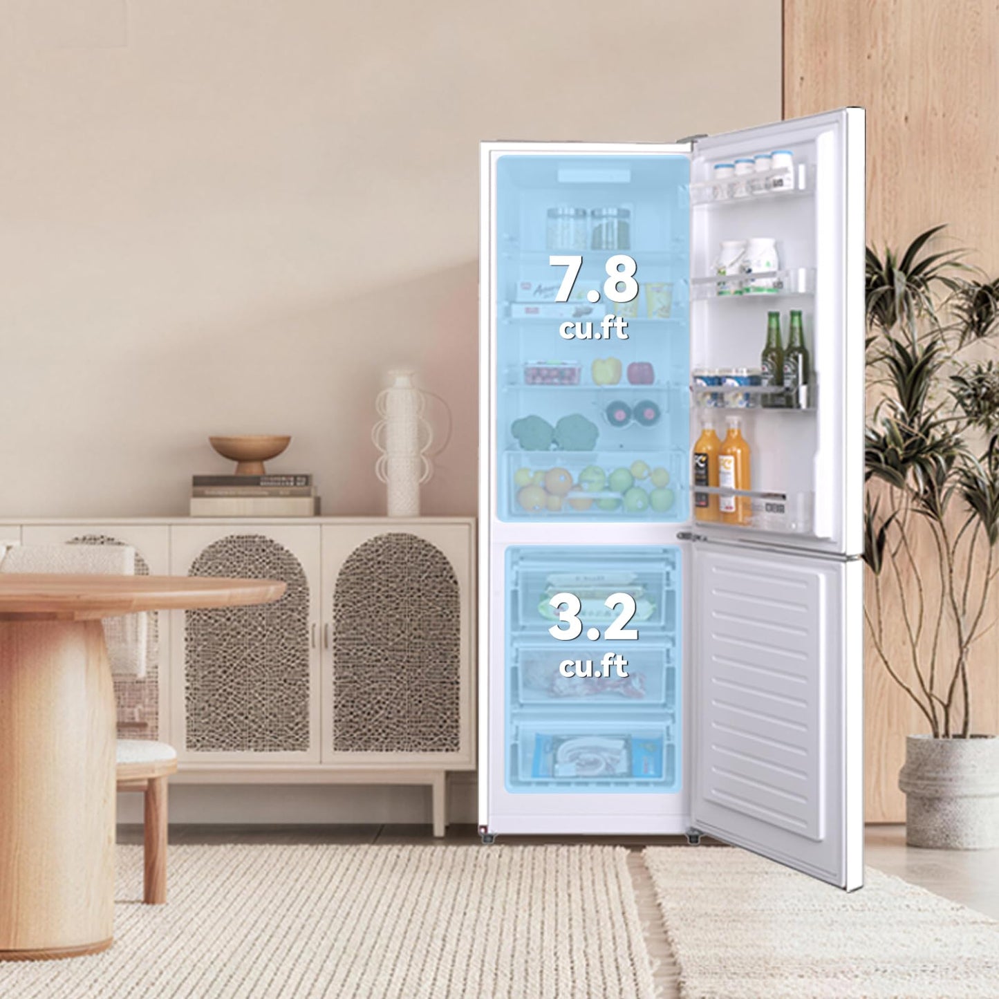 magictec Retro fridge Vintage refrigerator with freezer | Frost free | 11 Cubic feet | 74 Inch | Bottom Mount Fridge for Apartment,Condo,House,Kitchen