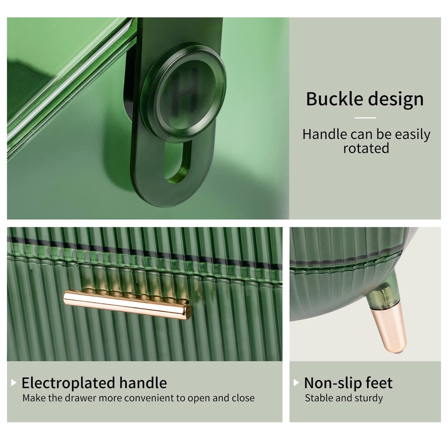 CANITORON Makeup Organizer,Large Capacity Skincare Organizer for Vanity,Cosmetic Organizer with 2 Drawers and Makeup Brush Holder for Bedroom Countertop and Bathroom Countertop Storage.(LGreen)