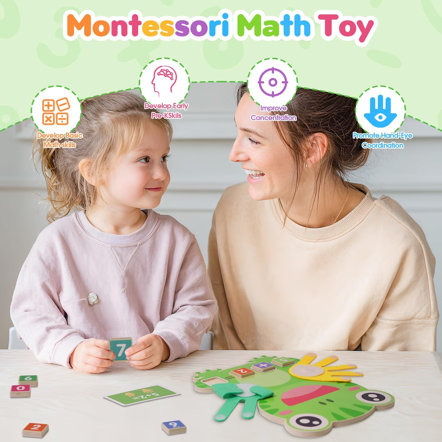 ZJEFUNS Preschool Learning Toys for Toddlers 3 4 5 Years, Finger Counting Number Blocks for Kids, Educational Math manipulatives Toys, Preschool Wood Homeschool Educational Math Toy for Boys Girls.