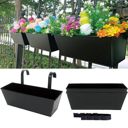 3 Pcs Large Hanging Flower Pots for Railing Or Fence 16 Inch Railing Planter Box for Any Balcony, Porch or Deck Countryside Style Window Planter Boxes Are Perfect to Herbs & Flowers for Garden (Black)