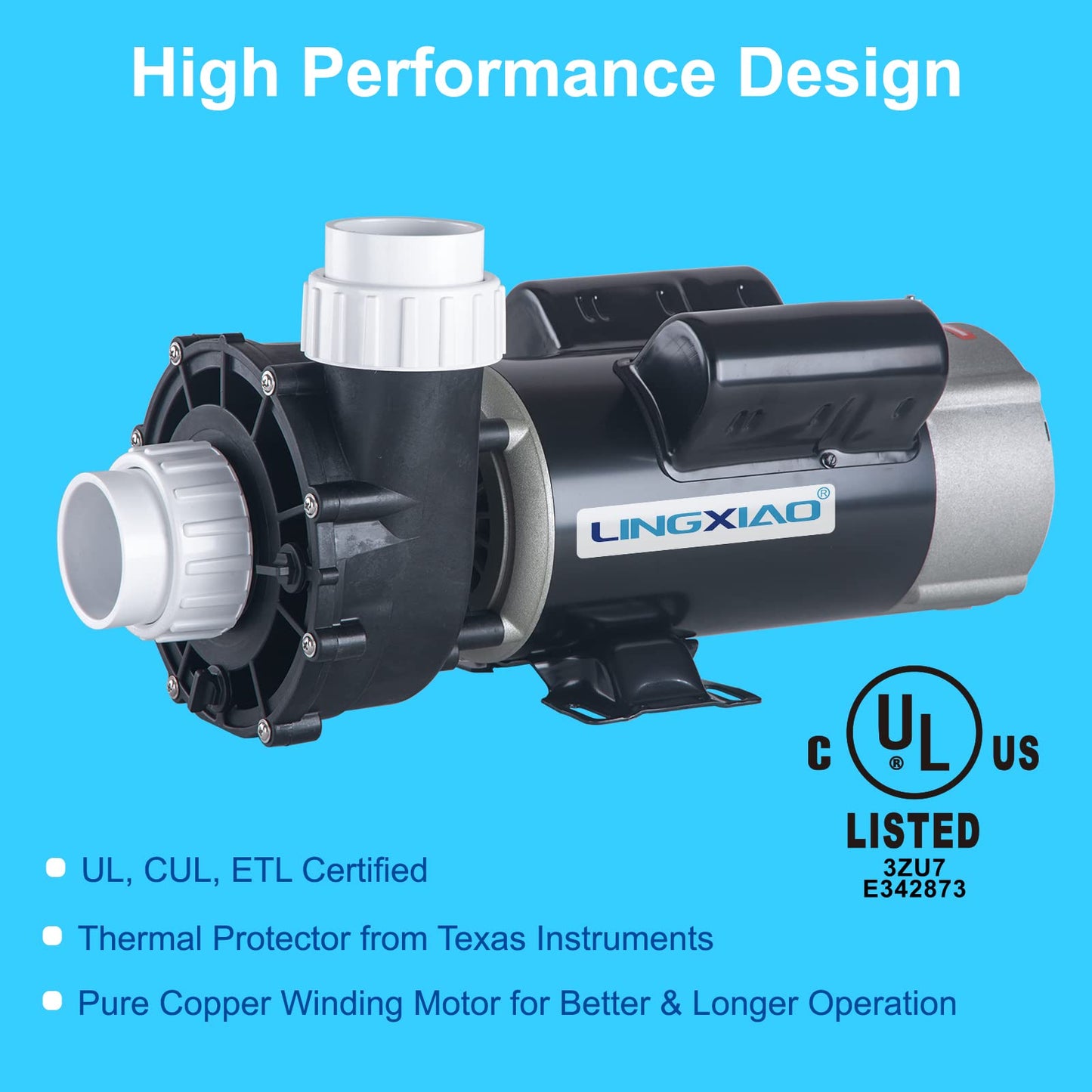 LINGXIAO SPA Pump, 3HP Hot Tub Pump - 2 Speed LX SPA Motor 230V/ 60HZ, 2" Port, 48 Frame(Y) - (Model: 48WUA2002C-II)