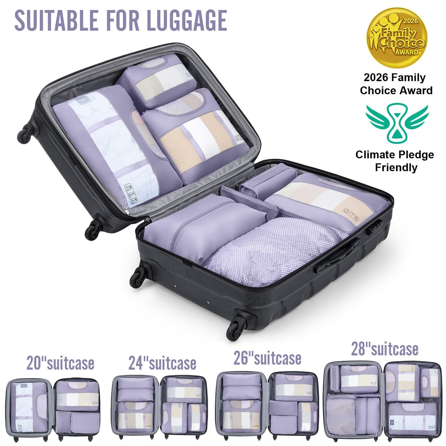 Veken 8 Set Packing Cubes for Travel Essentials, Suitcase Organizer Bags in 4 Sizes, Carry-On Luggage Accessories with Large Laundry & Hanging Toiletry Bag, Must-Have for Airplane, Road Trip & Camping