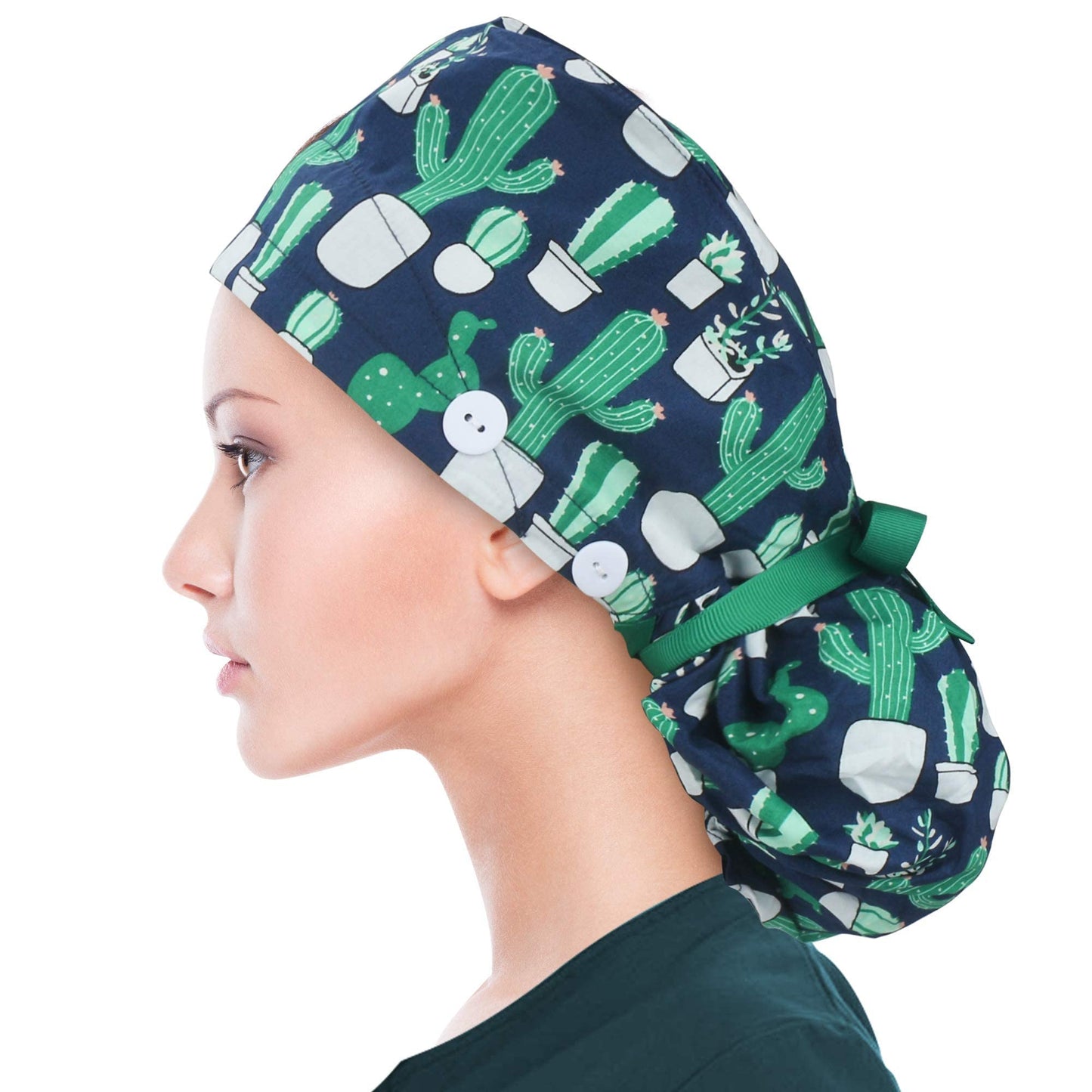 ABAMERICA Ponytail Scrub Caps for Women Surgical Caps Nurse Hat with Functional Ponytail Holder for Long Hair, Single or Satin-Lined