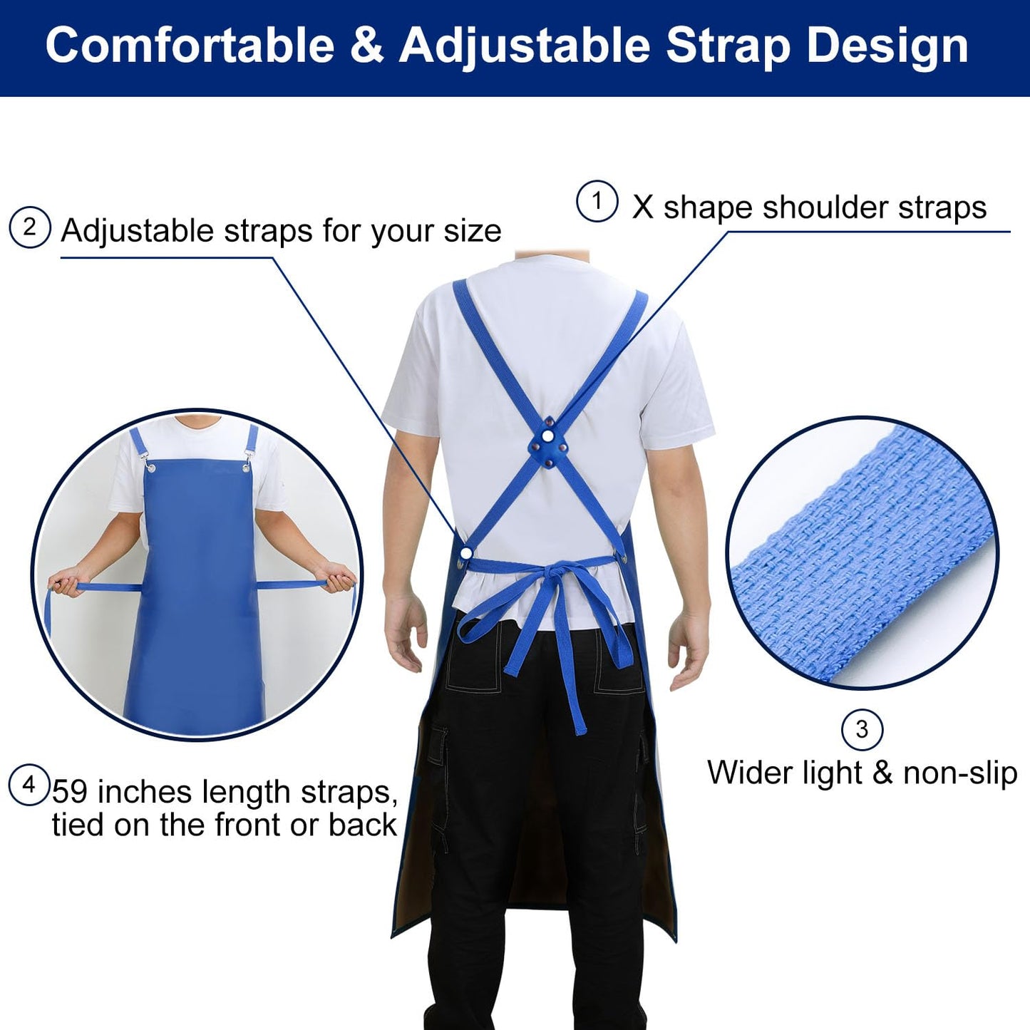 SHEOMERN Heavy Duty Vinyl Industrial Anti-Tear Apron, 43" x 26" Waterproof, Chemical Resistant, Blue, Unisex-Adults