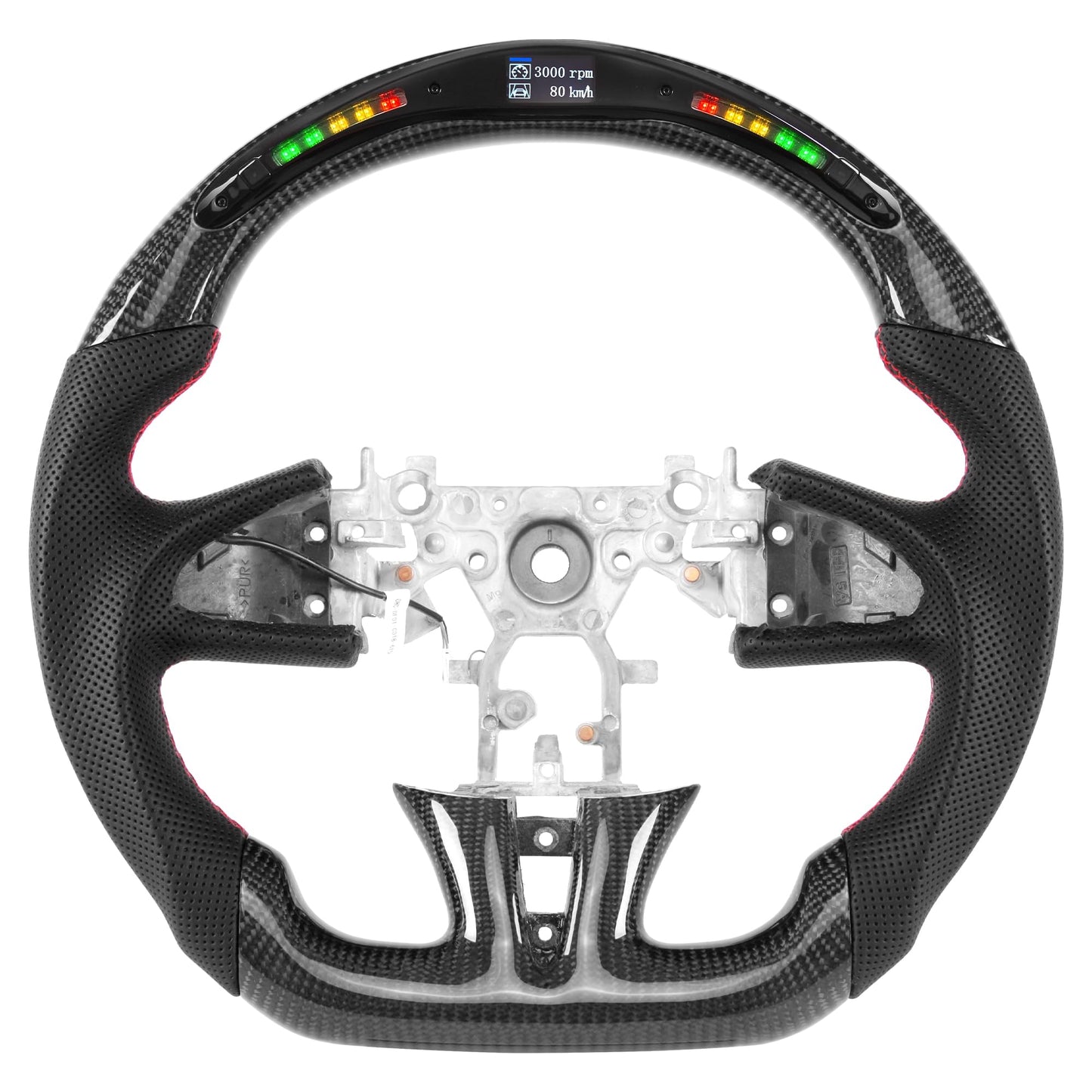 Steering Wheel for Infiniti 2014-2017 Q50 LED Display Indicator Real Carbon Fiber Steering Wheel Perforated Leather Anti-Slip for 2014-2017 Q50