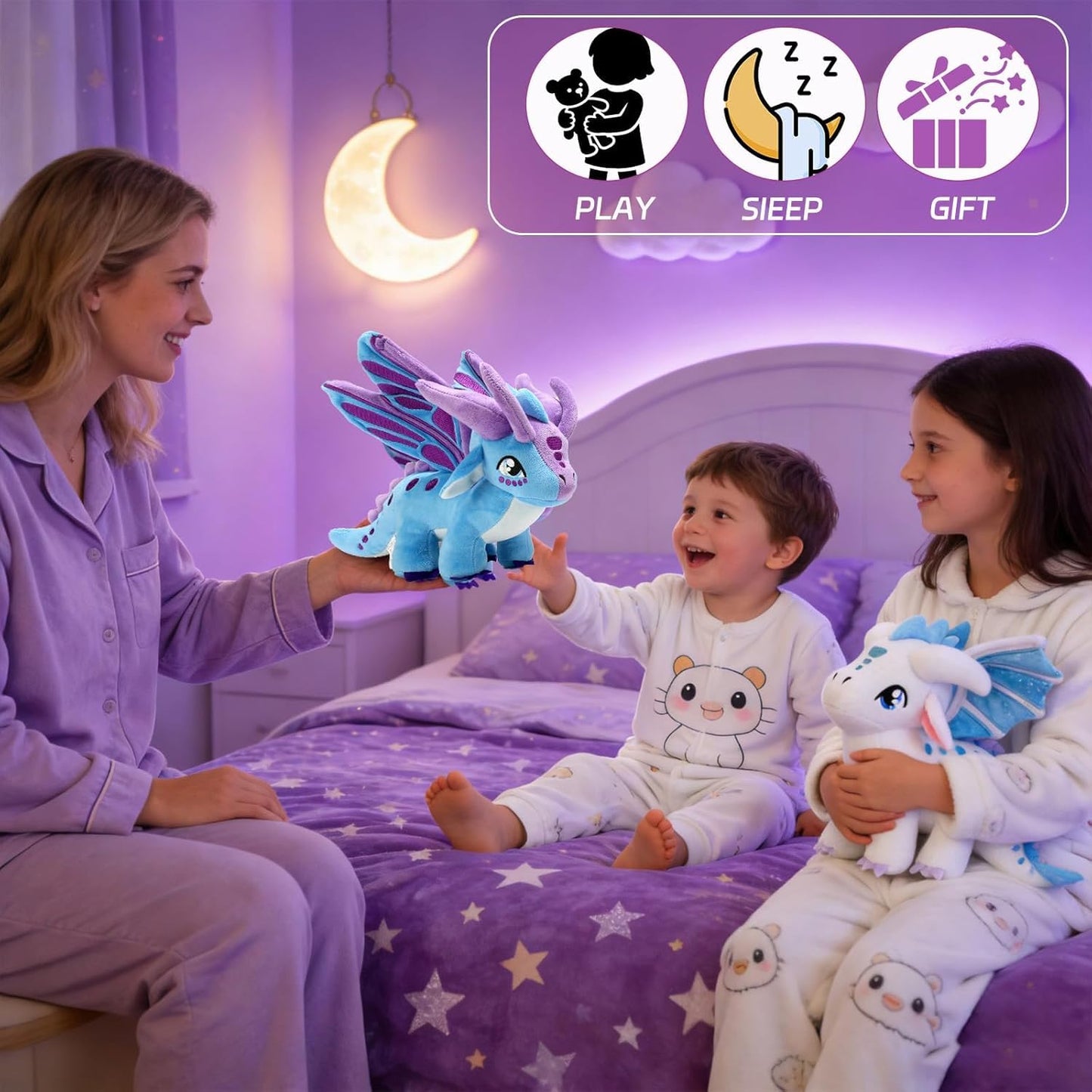 Mejglrc Wings Dragon Plush - Wings Dragon Plush Pillow Toy - Kawaii Pterosaur Plushie - Soft Flying Dragon Hugging Pillow for Kids Boys Girls (Icewing)