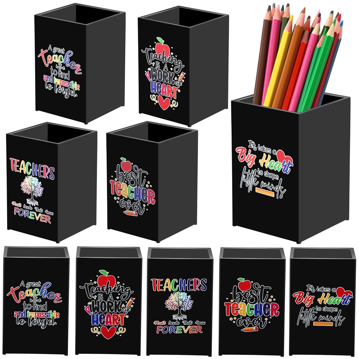 Cholemy 10 Pack Teacher Appreciation Gifts Bulk Pencil Holders Acrylic Pen Holder Desk Organizer Pencil Cup Containers for School Office Home Supplies Christmas Teacher Gifts(Black)