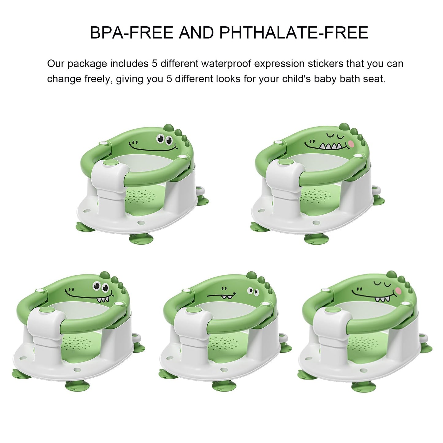 TPN Baby Bath Seat for Babies 6 Months & Up, Non-Slip Toddler Bath Seat with 5 PCS Waterproof Emoji Stickers, Portable Infant Bath Seat for Baby(Green)