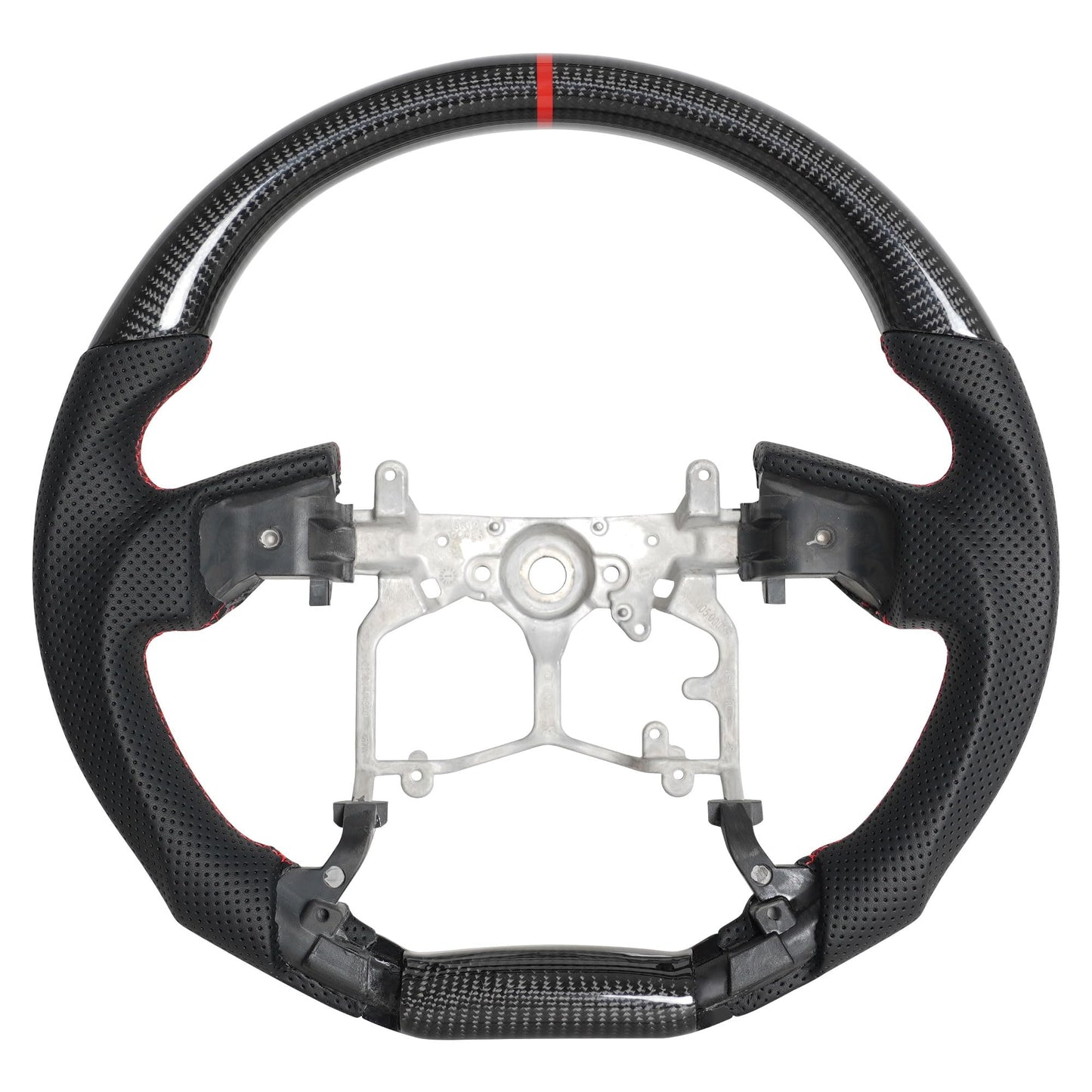 Real Carbon Fiber Steering Wheel for Toyota Prado LC150 2010-2017/Tundra 2014-2021/Tacoma 2012-2023/4Runner 2010-2024 Steering Wheel D-Shaped Flat Bottom Nappa Perforated Red Positioning Line