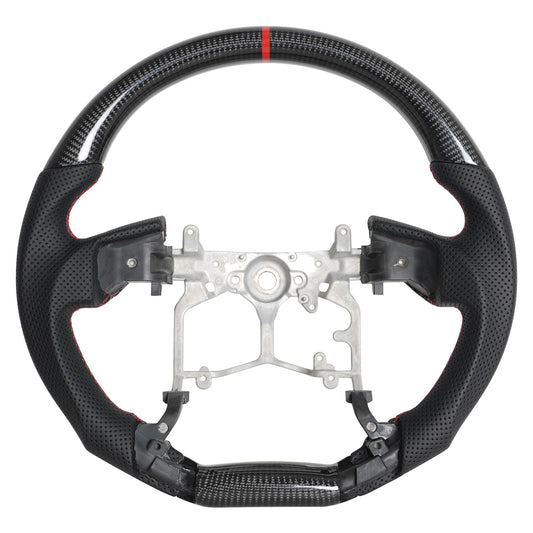 Real Carbon Fiber Steering Wheel for Toyota Prado LC150 2010-2017/Tundra 2014-2021/Tacoma 2012-2023/4Runner 2010-2024 Steering Wheel D-Shaped Flat Bottom Nappa Perforated Red Positioning Line