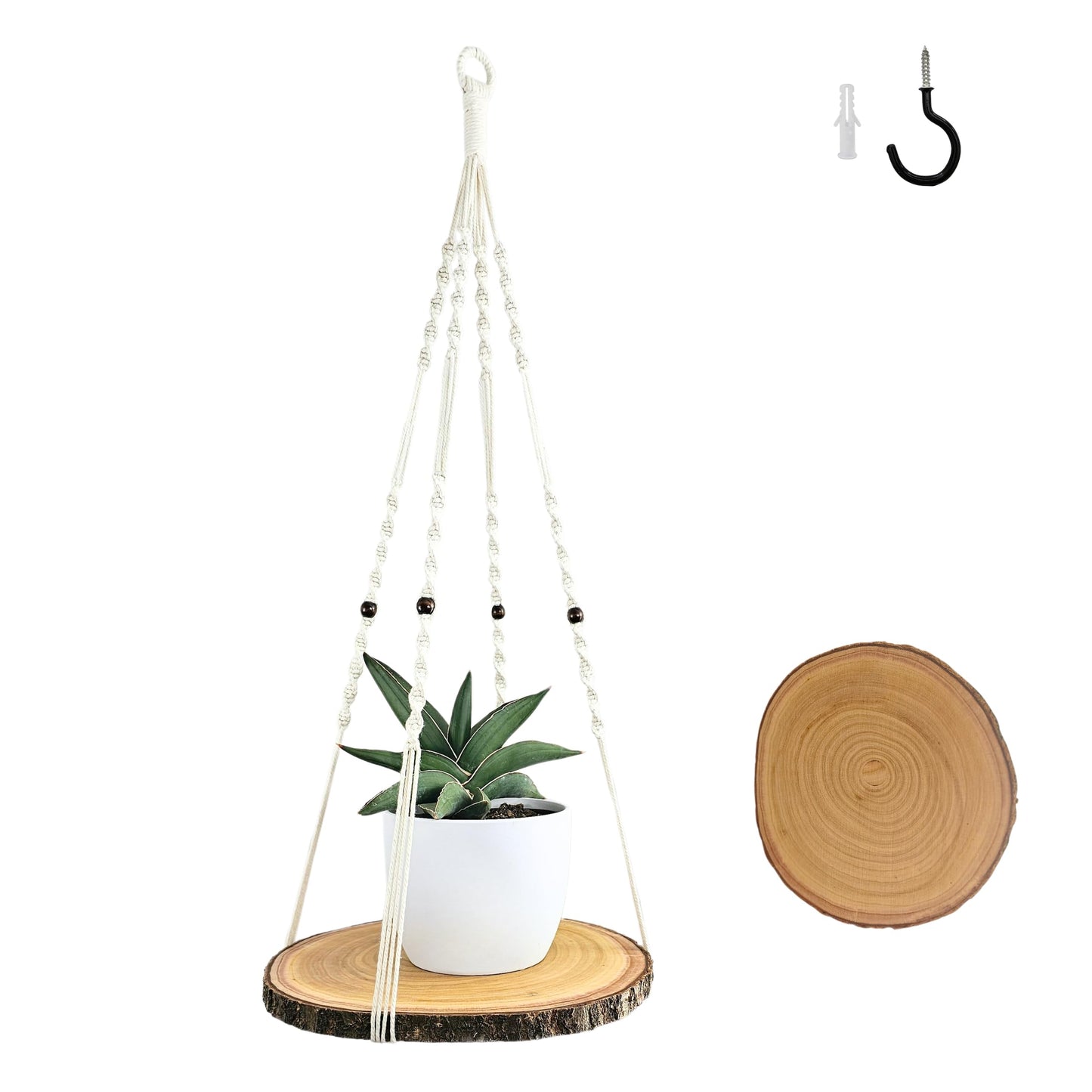 Leafy Accents Hanging Plant Shelf - Hanging Planters for Indoor Plants - Hanging Plant Holder with Floating Raw Wood Shelf - Window Plant Hanger - Minimalist Home Decor (Natural)