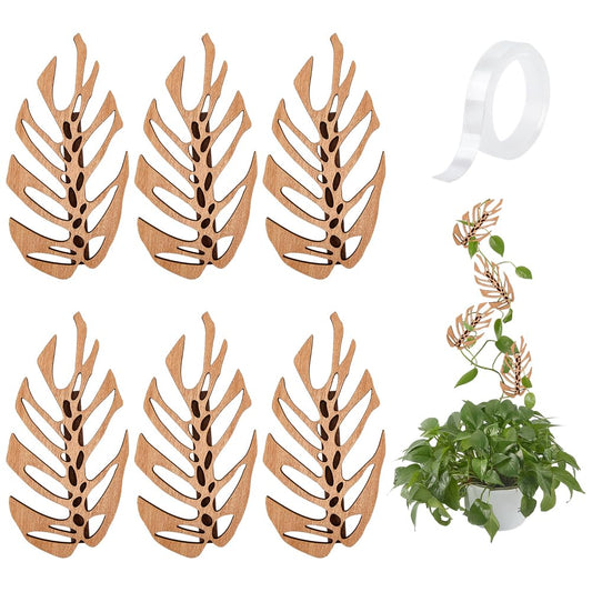 FINGERINSPIRE 6Pcs Wooden Monstera Leaf Wall Clips 5.9x3inch Burlywood Color Wall Mounted Trellis Wooden Vine Clips Climbing Plant Support Tropical Walls Decor for Indoor Climbing Plants Support