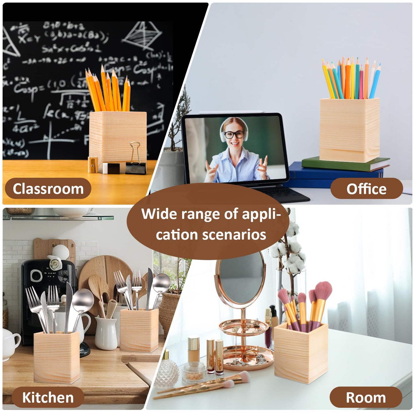 DoubleFill 12 Pack DIY Spring Wooden Pencil Holder Craft for Desk, Desktop Pencil Holder Stand, Unfinished Wooden Pen Craft for Homemade DIY Supplies(Quadrate)