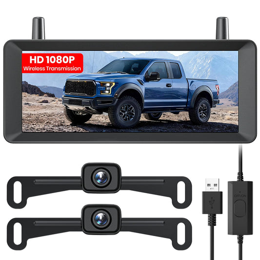 AUTO-VOX 2 Wireless Backup Camera: 7.2" USB-Powered Dual Split-Screen 1080P HD Monitor with DVR Recording, Front and Rear Coverage, Stable Signal, Back Up Camera for Pickup, Trailer, SUV