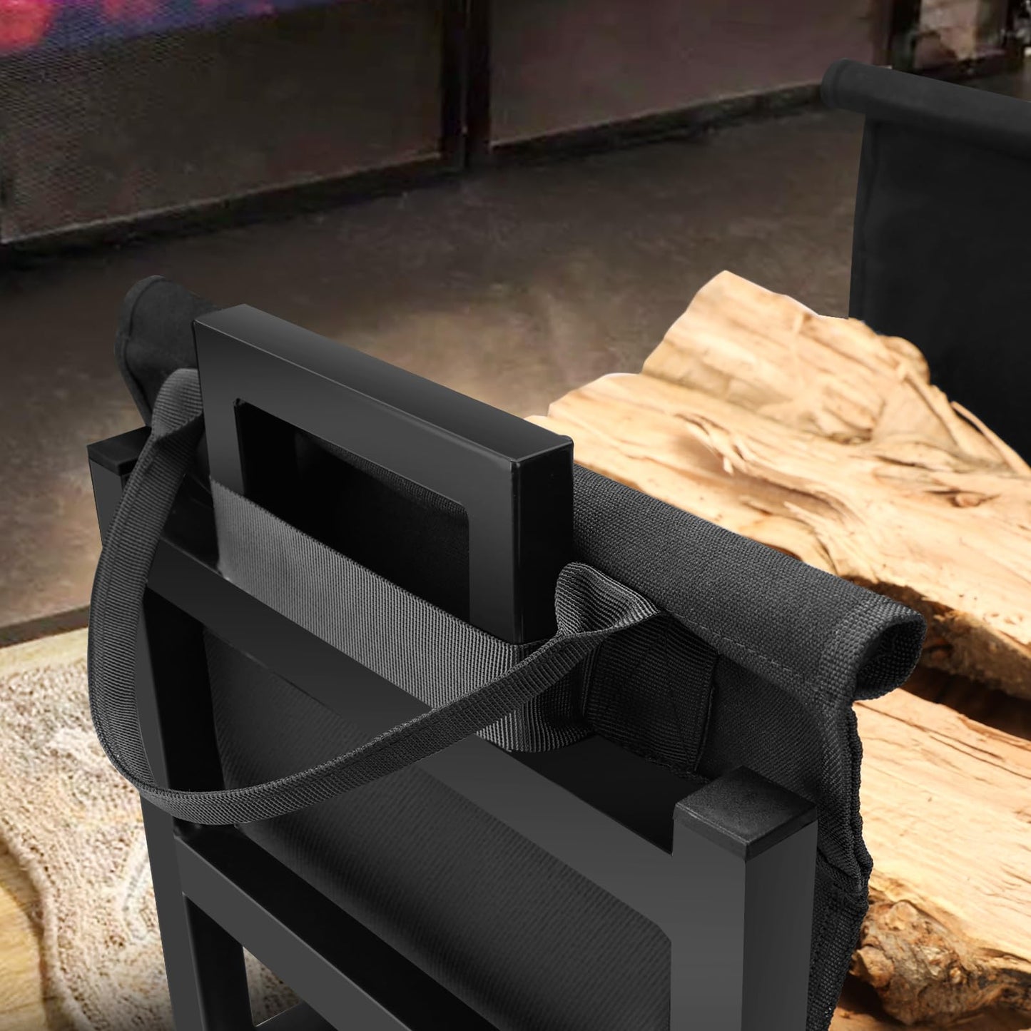 MOFEEZ Firewood Rack Log Holder Indoor with Wood Carrier, Powder-coated Steel Made, Up-loaded to 110lb, 18inch(L) x 13inch(W) x 17inch(H)