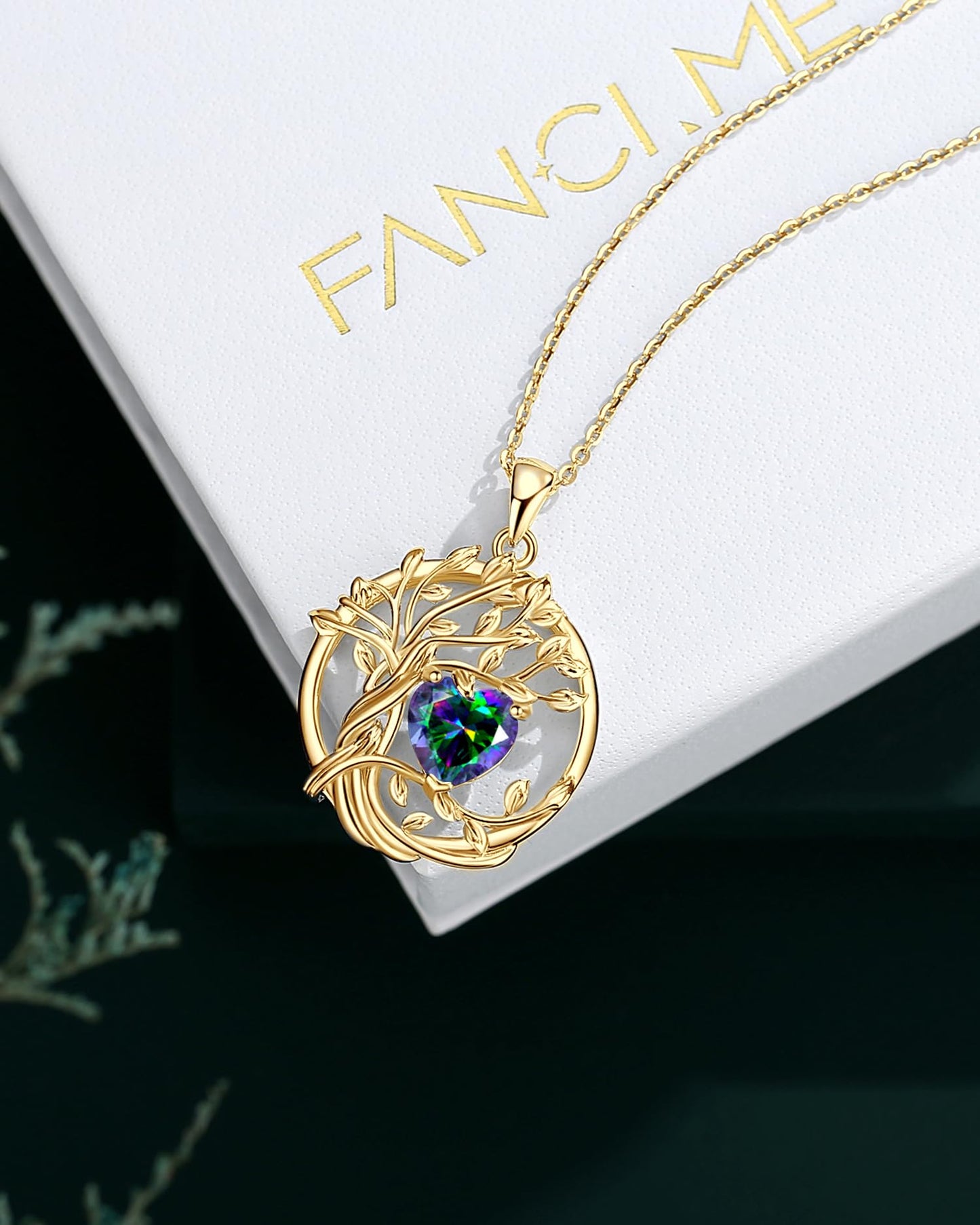 FANCIME Tree of life Birthstone necklace for women Sterling Silver Yellow Gold Plated Alexandrite Pendant June Birthstone Necklace Gemstone Birthday Mothers Day Gifts for Mom Wife Her