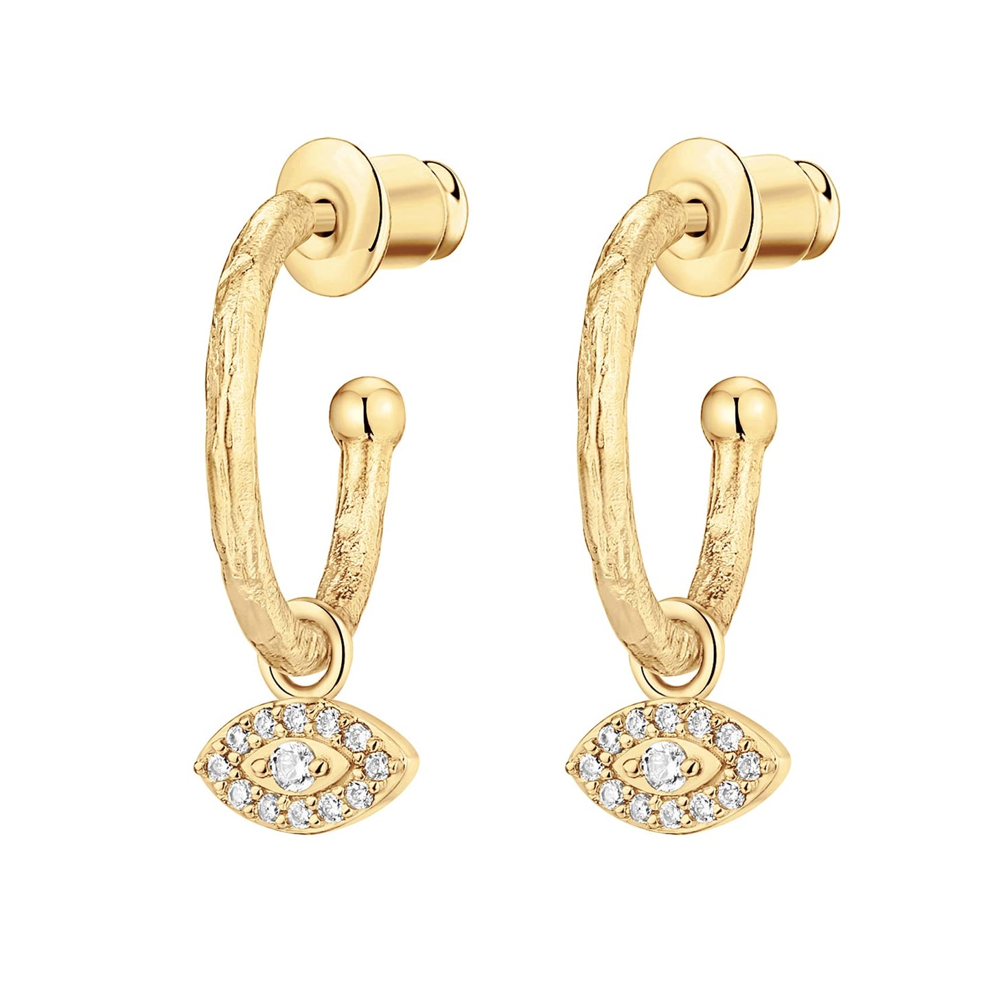 PAVOI 14K Yellow Gold Plated 925 Sterling Silver Post Huggie with Dangle - Small Hoop Earrings for Women - Trendy Evil Eye Hoop Earrings - CZ Huggie