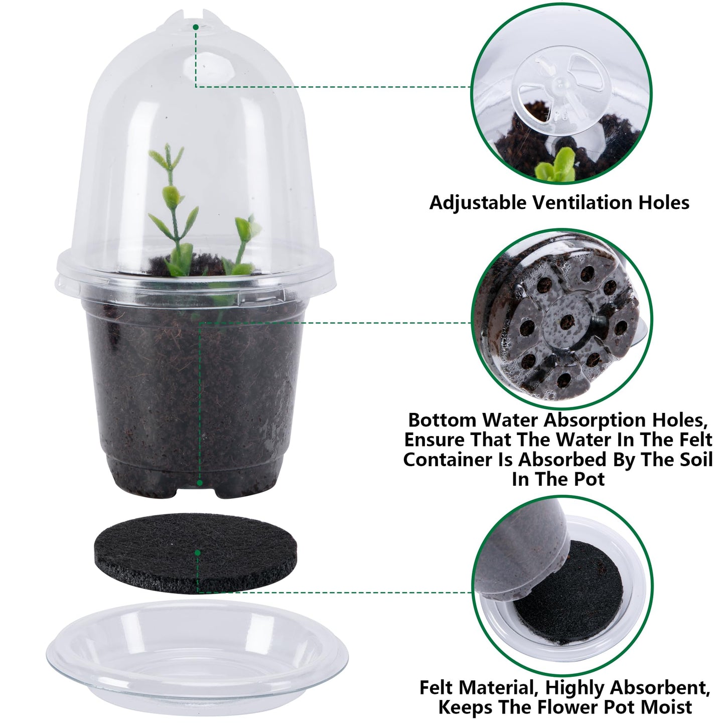 EBaokuup 10 Pack Self Watering Seed Starter Pot, 6.5 x 3.5 Inch Automatic Watering Plant Nursery Pots with Humidity Dome, Self Watering Nursery Pots for Potted Plants Seed Germination