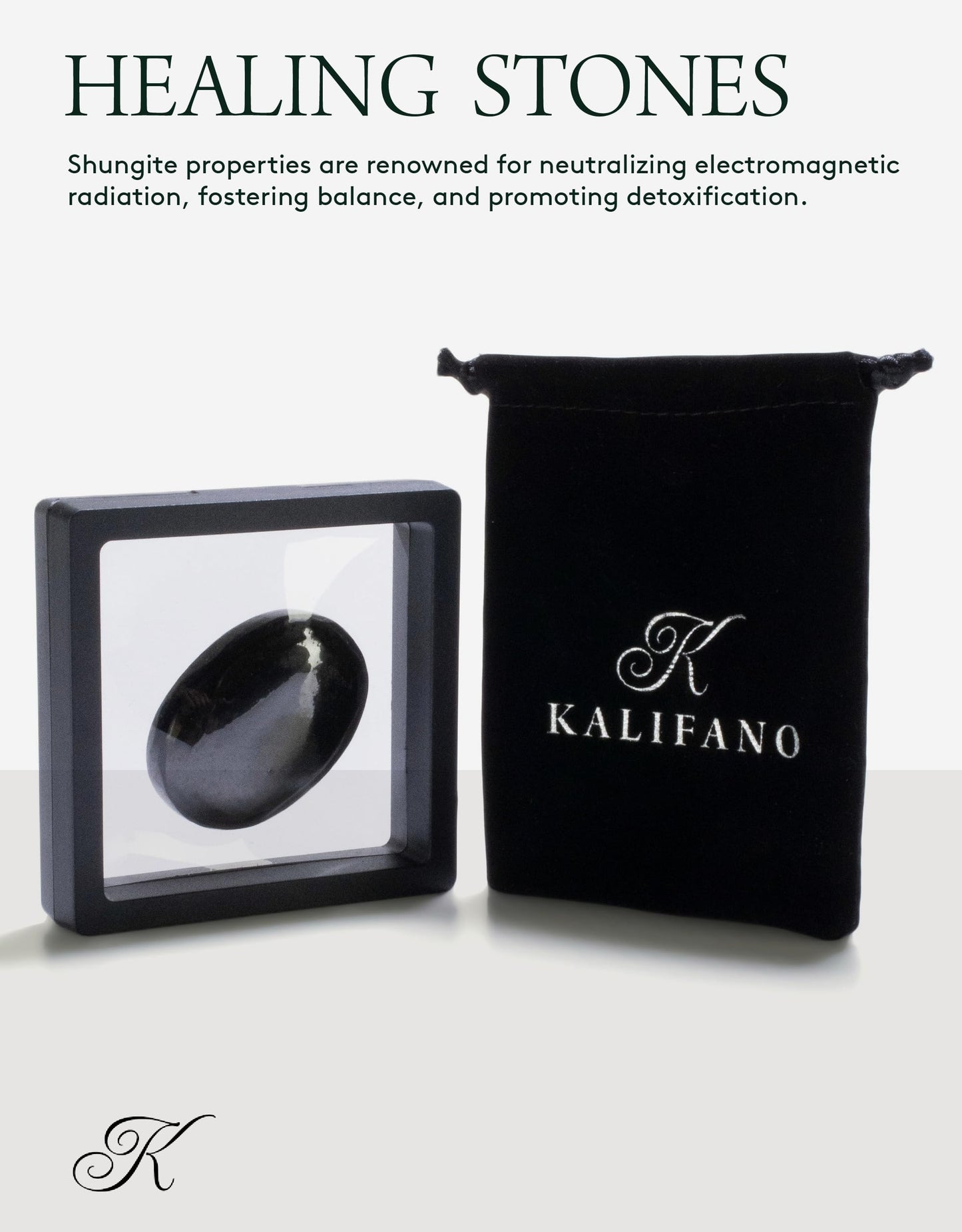 KALIFANO Shungite Palm Stone with Healing & Calming Effects - AAA+ High Energy Piedra de Shungita Reiki Worry Crystal Used for EMF Protection and Rejuvenation (Information Card Included)