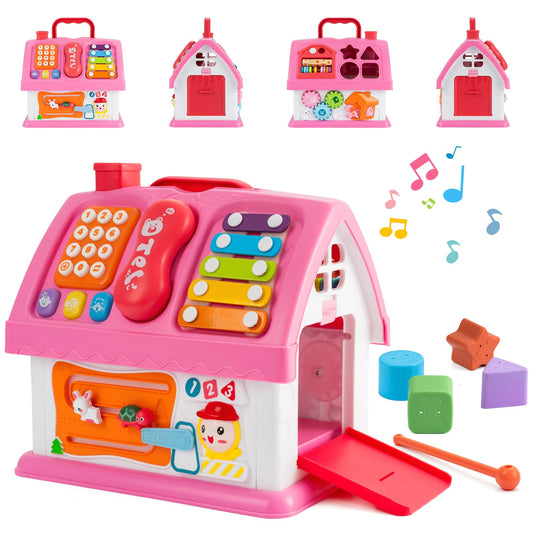 Montessori Toys for 1 Year Old, Baby Music Toys for 1 Year Old Girl Gift, 12-in-1 Musical House Toddler Learning Toy for 1 2 3 Ages, First Birthday Gifts for Girls and Boys, Educational Toy, (Pink)