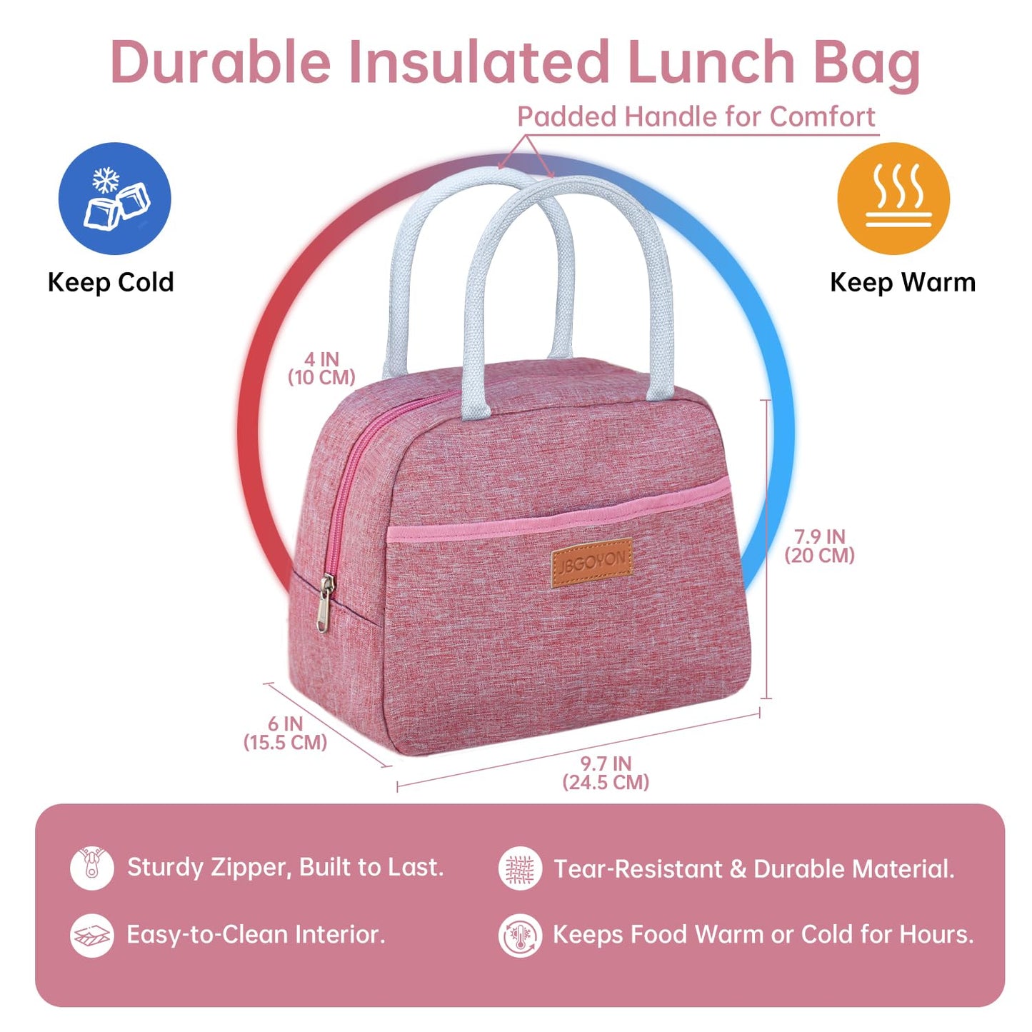 JBGOYON Bento Box and Lunch Bag Set, Leak-Proof Lunch Box for Adults and Kids with Built-in Utensils, Insulated for Work School Travel, Microwave & Dishwasher Safe, All-in-One (Pink)