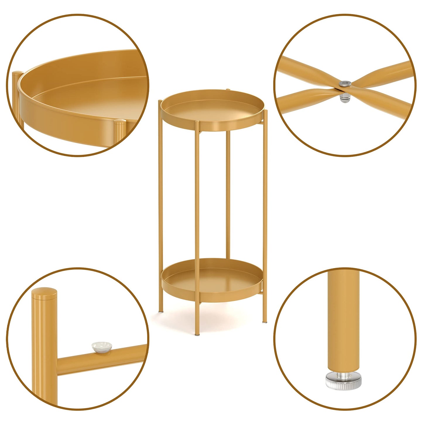 OVICAR Plant Stand Indoor Outdoor - Flower Pot Holder Metal Plant Rack Organizer, 2 Tiers Tall Plant Display Storage Shelf Table For Home Garden Patio Bathroom Office Living Room Balcony Corner (gold)
