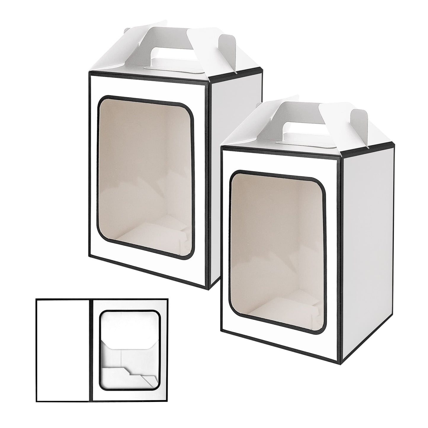 Large Gift Boxes, 10 Pcs Tote Paper Bags with Transparent Window, 9.8 x 7 x 5.1" Flower Bouquet Paper Gift Bags with Handles - White