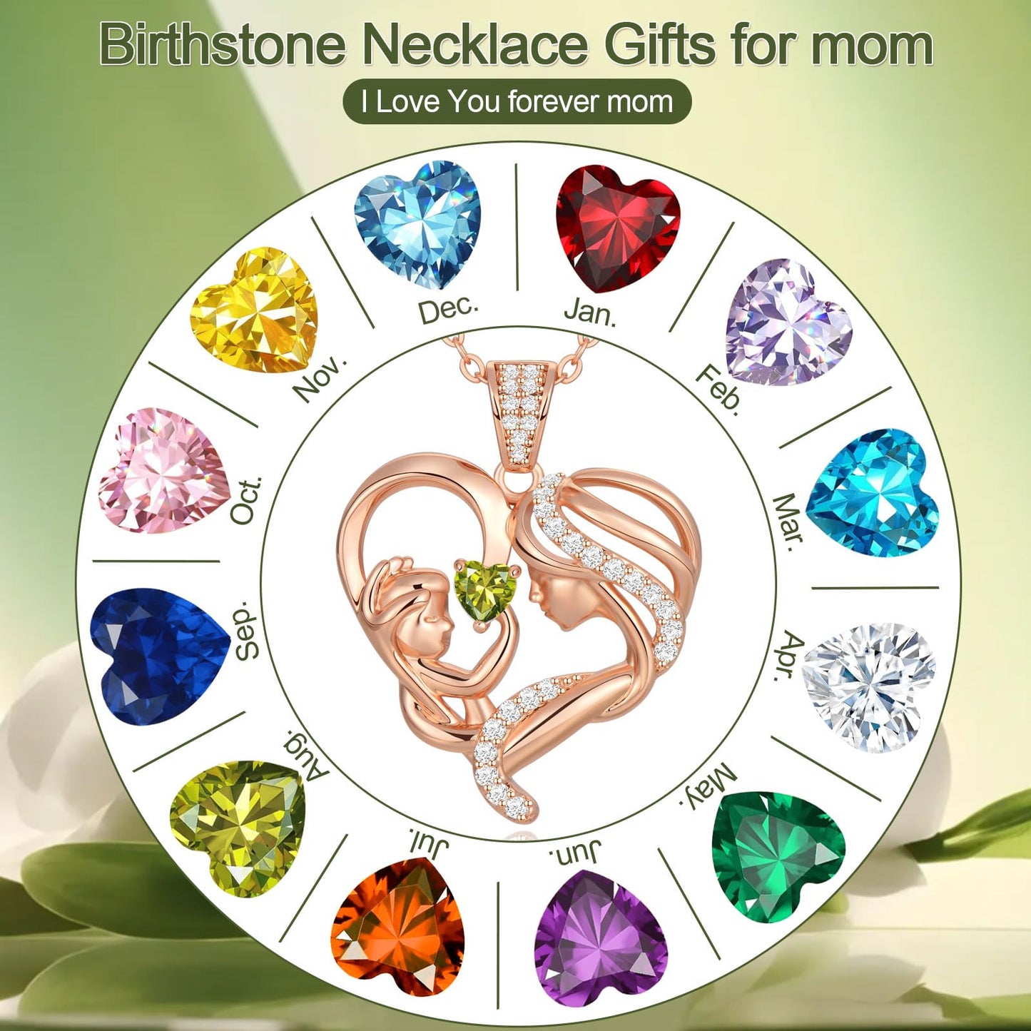 Zifeel Mothers Day Gifts for Mom Wife Her Grandma, S925 Sterling Silver Birthstone Necklaces Jewelry for Women, Mother's Day Love Heart Pendant Necklace for Anniversary Birthday Christmas Day