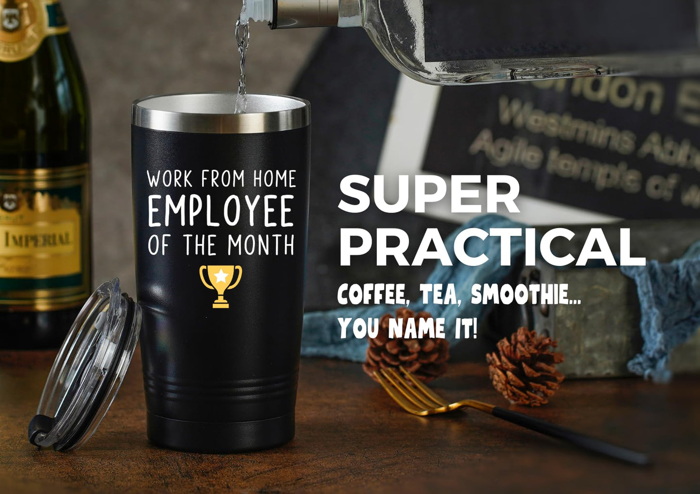 Work From Home Gifts For Women/Men, Vacuum Insulated Tumbler 20oz With Lid and Straw, Unique Gifts For Remote Workers - Work From Home Employee Of The Month - Metal