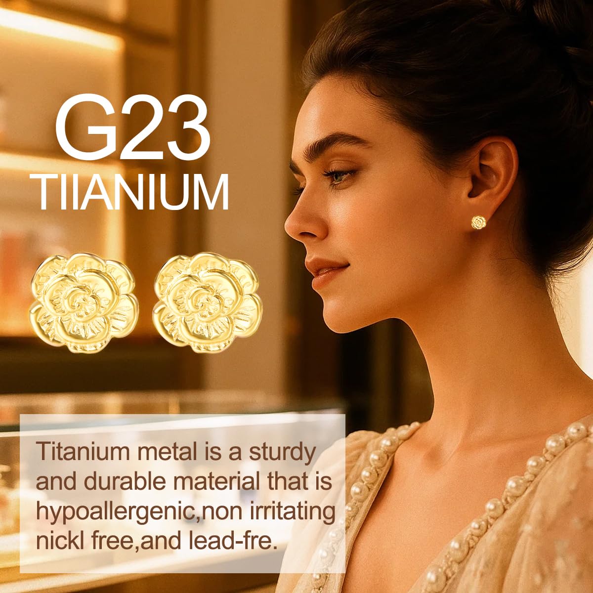 VOJO Implant Grade G23 Titanium Stud Earrings for Sensitive Ears Post Pierced Cartilage Lobe Earring Stud for Women (Silver ROSE)