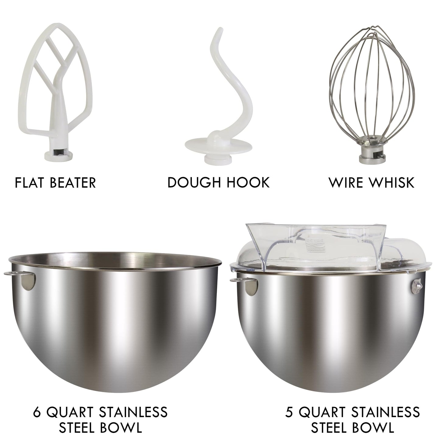 Kenmore Elite Heavy-Duty 6 Qt Bowl-Lift Stand Mixer, 600 Watts, with Flat Beater, Wire Whisk, Dough Hook, Stainless Steel Bowls, LED Light, Digital Countdown Timer, Metallic Grey