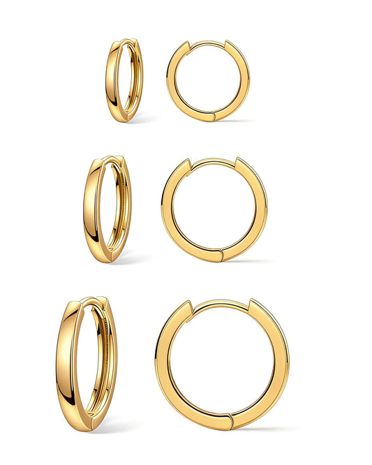 3Pairs Gold Hoop Earrings Set for Women Trendy Chunky Huggie Dainty Earring Jewelry for Women Teens (Gold - 3 Pairs Set)