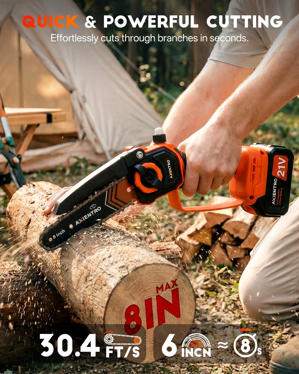Axientro Electric Pole Saws for Tree Trimming, 2-in-1 Bruless Motor Mini Chainsaw & Pole Saw, 8-in Electric Chainsaw Cordless with Extendsion Pole, 2x4000mAh Li Batteries & Charger, 16FT Max Reach