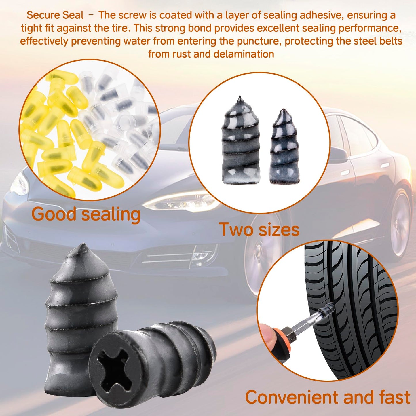 CalamariKey 100PCS tire Screw Plug Repair kit – No Tire Removal Needed, tire sidewall Repair kit, Patch Plug Tools & Portable Storage Bag – Quick Flat Tire Fix for Car, Truck, Motorcycle & SUV